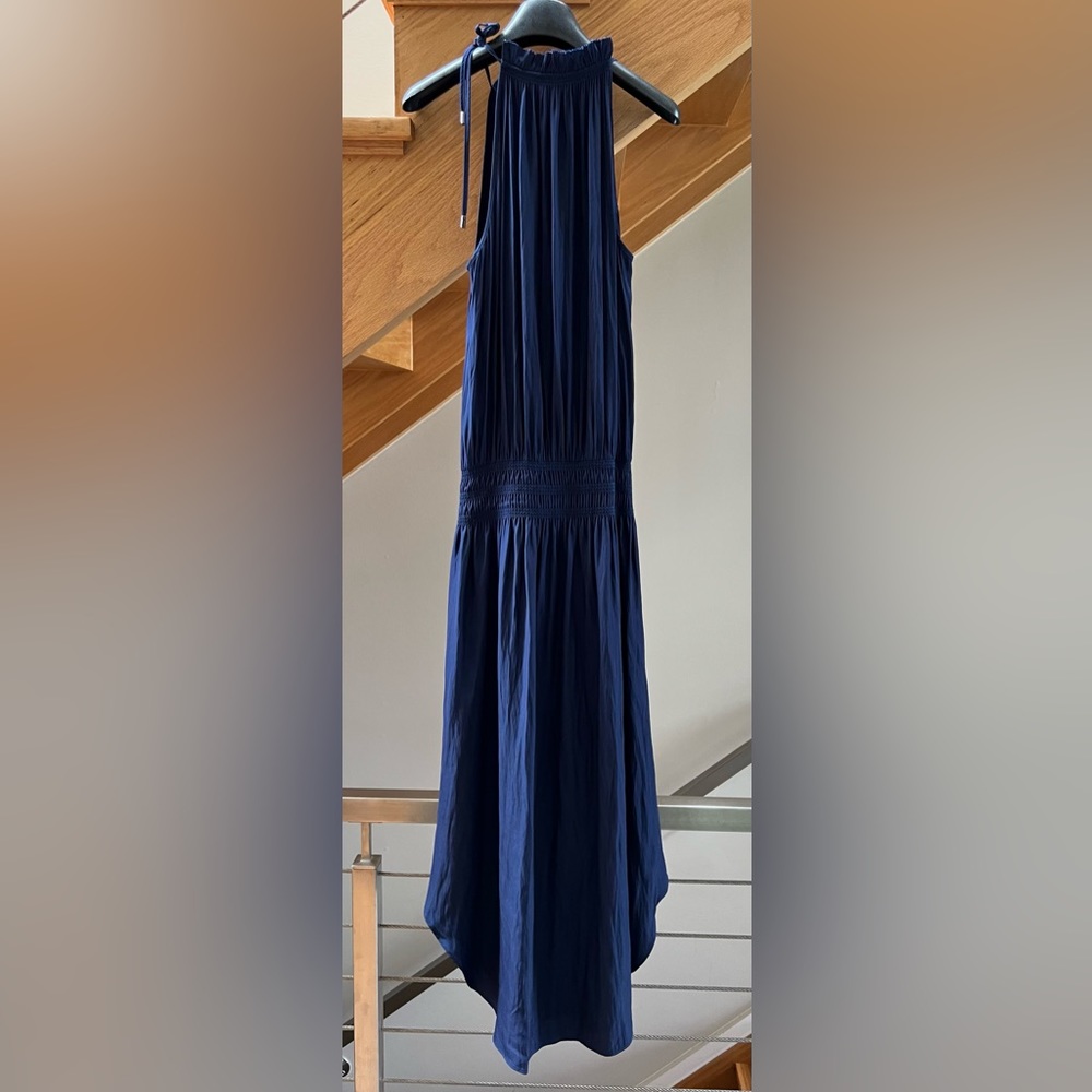 Ramy Brook Carlie Smocked-Waist Midi Dress ~ XS ~ Spring Navy Blue - Picture 5 of 12